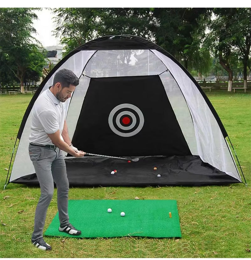 Indoor 2M Golf Practice Net and Tent - Premium Golf Hitting Cage for Garden and Outdoor Training with Mesh Mat