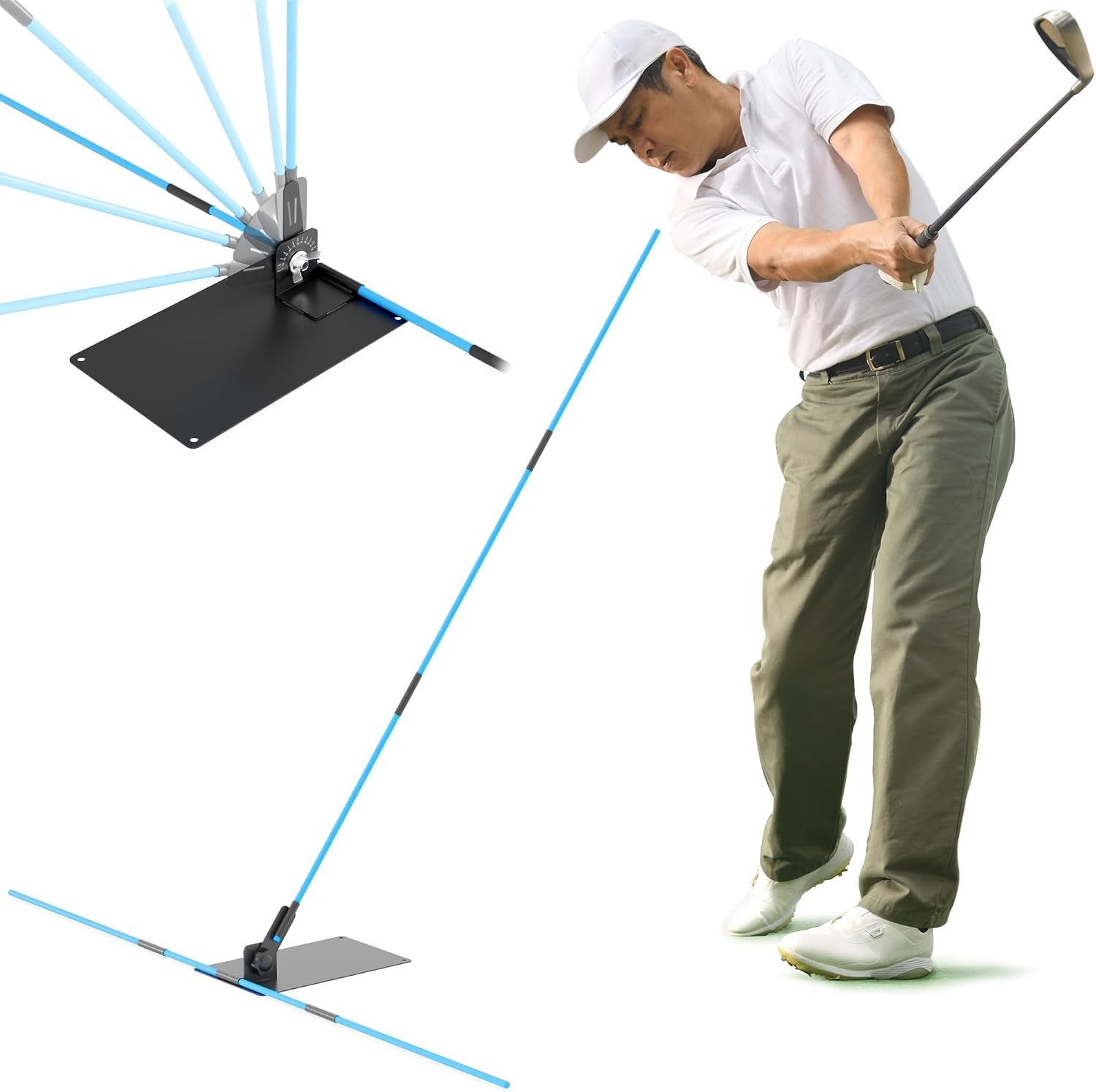 Golf Alignment Stick Holder Plate, Professional Swing Trainer, Practice Tool Training Equipment Golfing Accessory Complete with Alignment Sticks and Divot Repair Tool