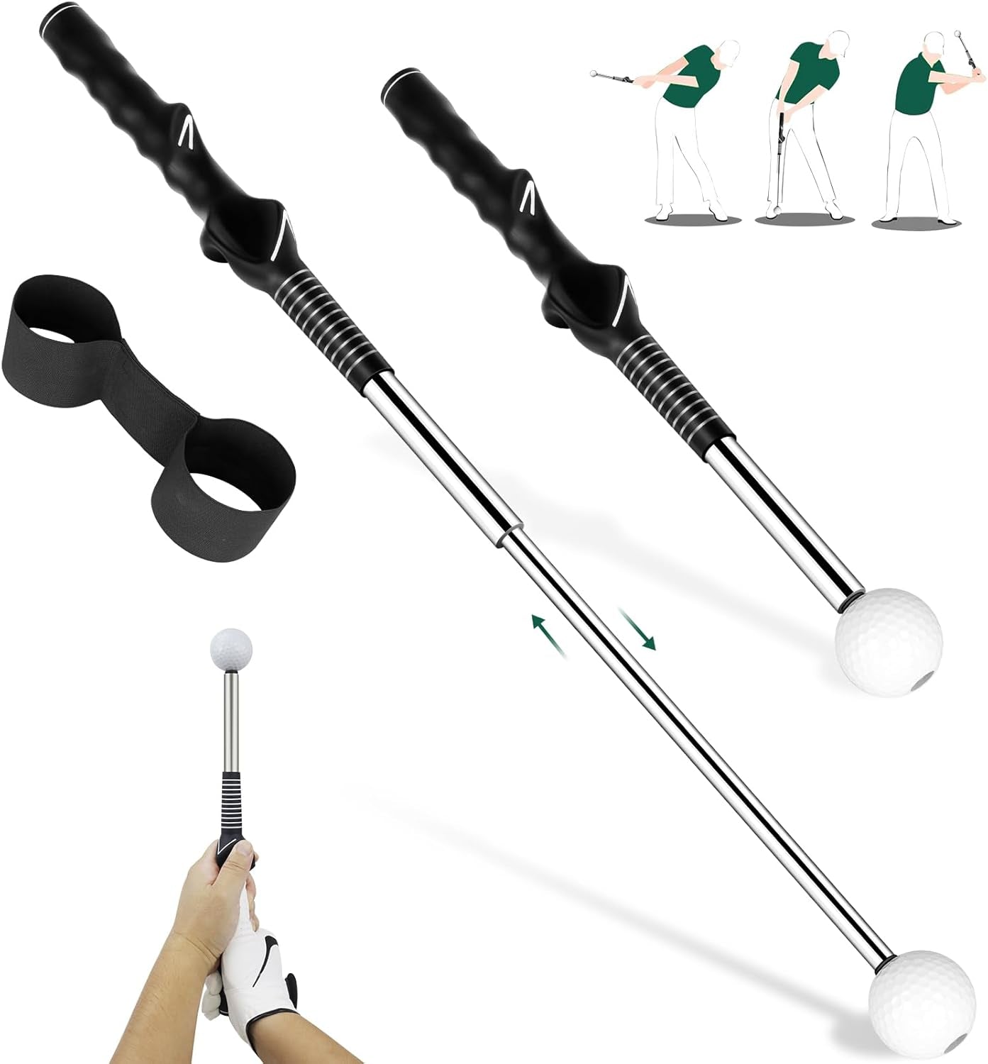 Golf Grip Swing Training Aid - Retractable Click Club Trainer for Indoor Practice and Warm-Up, Flexible Telescopic Tempo Trainer with Sound Release Function
