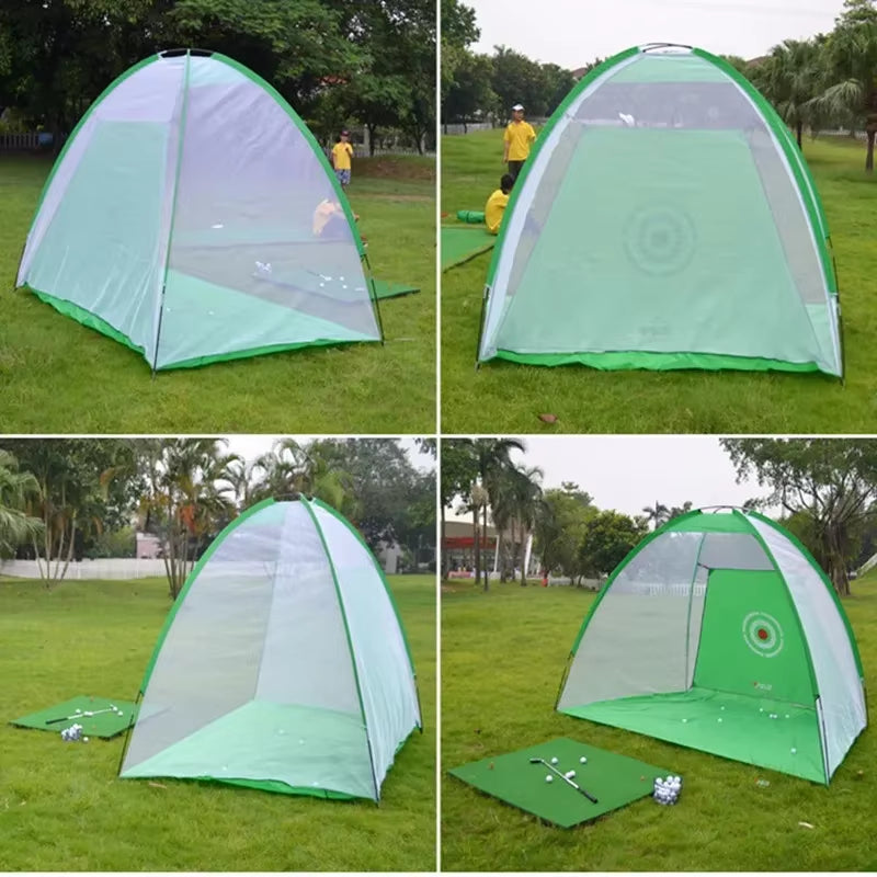 Indoor 2M Golf Practice Net and Tent - Premium Golf Hitting Cage for Garden and Outdoor Training with Mesh Mat