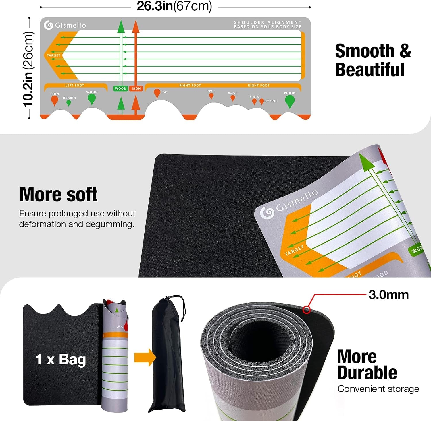 Golf Training Mat for Beginners - Posture Assistance and Stance Correction Trainer with Practice Mats (Black)