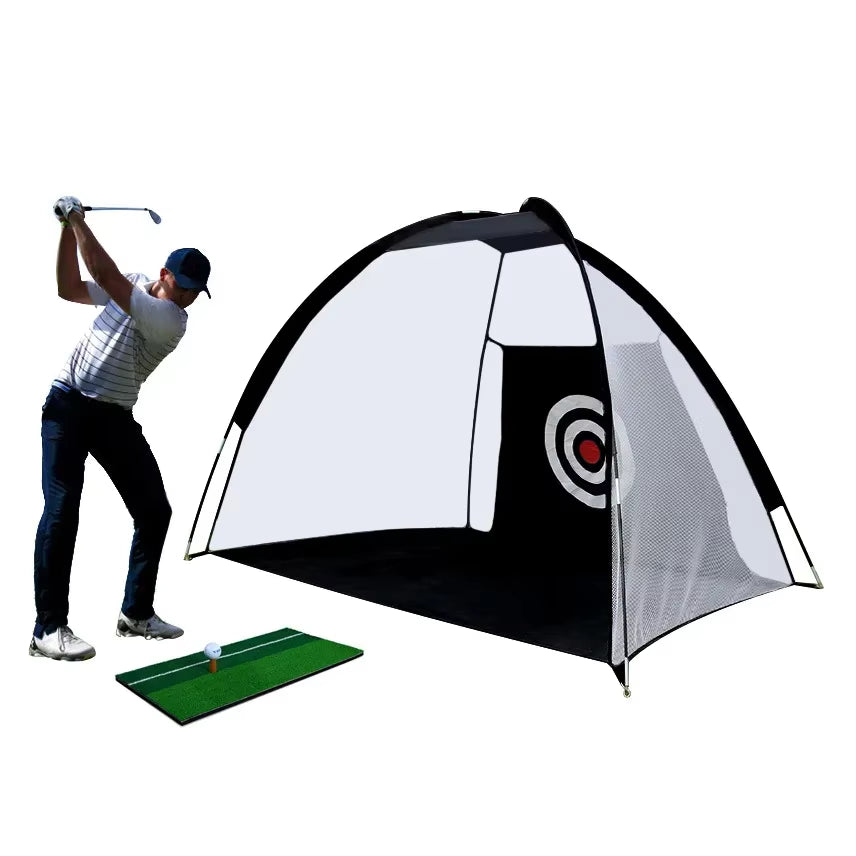 Indoor 2M Golf Practice Net and Tent - Premium Golf Hitting Cage for Garden and Outdoor Training with Mesh Mat