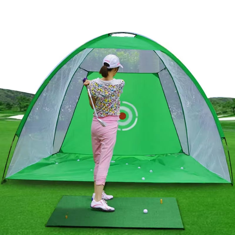 Indoor 2M Golf Practice Net and Tent - Premium Golf Hitting Cage for Garden and Outdoor Training with Mesh Mat