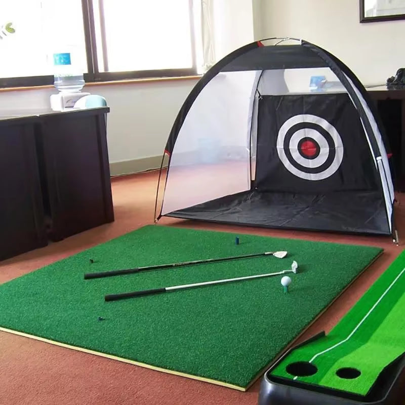 Indoor 2M Golf Practice Net and Tent - Premium Golf Hitting Cage for Garden and Outdoor Training with Mesh Mat