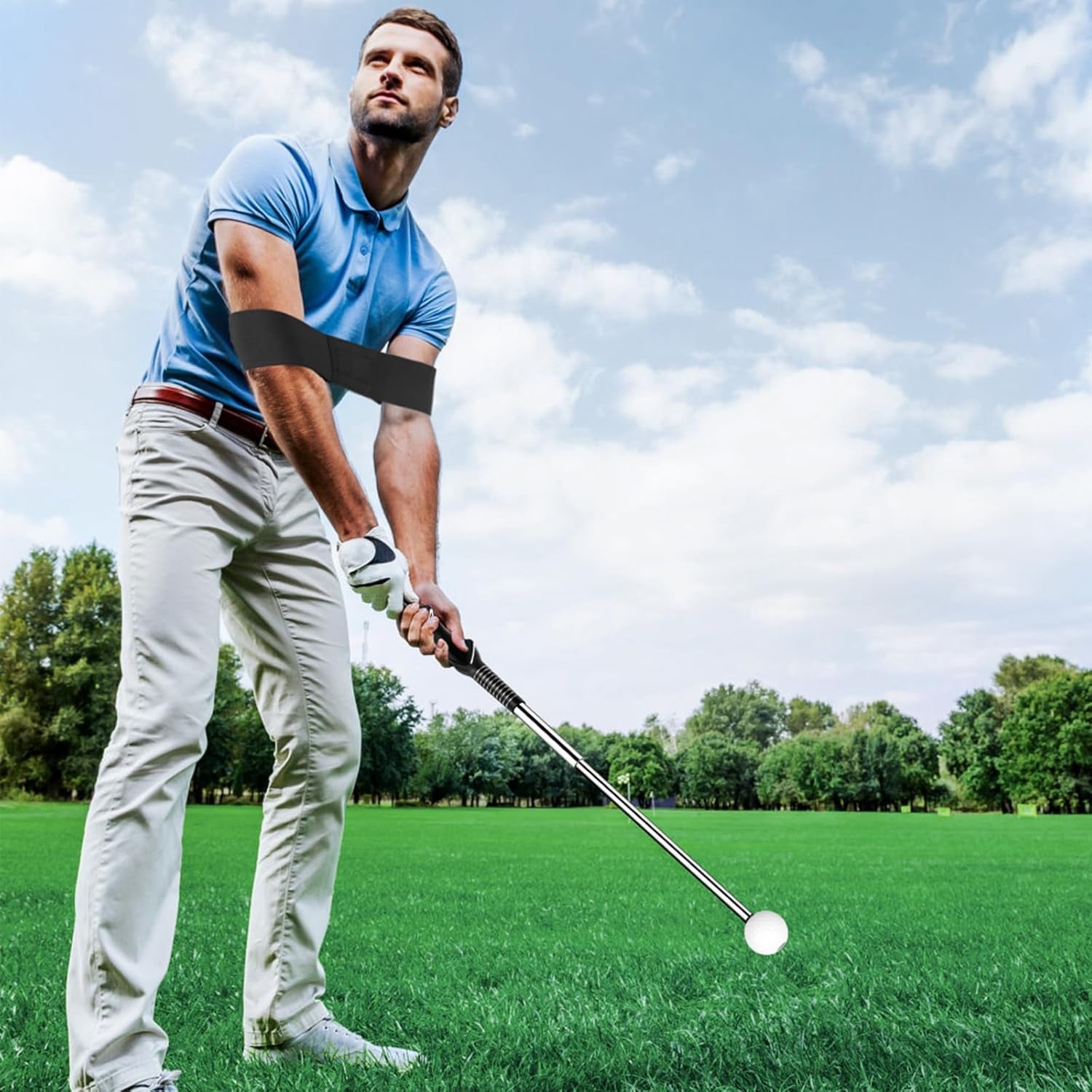 Golf Grip Swing Training Aid - Retractable Click Club Trainer for Indoor Practice and Warm-Up, Flexible Telescopic Tempo Trainer with Sound Release Function
