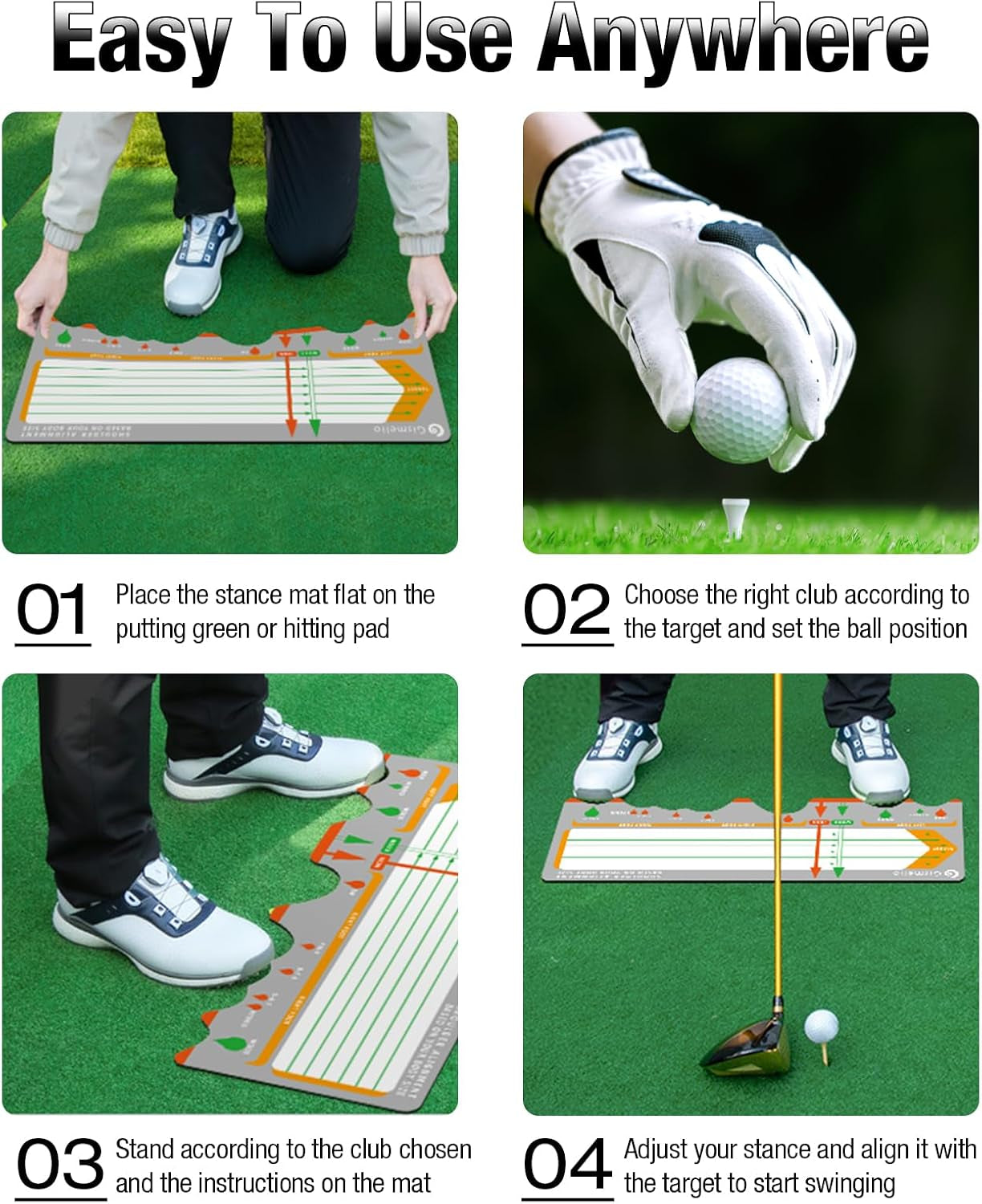Golf Training Mat for Beginners - Posture Assistance and Stance Correction Trainer with Practice Mats (Black)